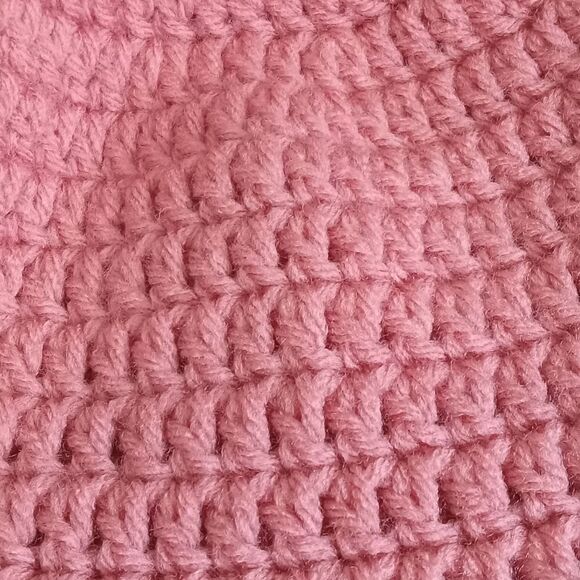 Cosmetic Pink with White Trim Handmade Acrylic Crocheted Summer Sun Hat One Size - Picture 4 of 12